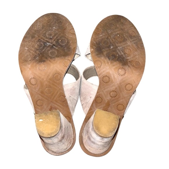 UGG CELIA CANVAS SUEDE 4" STACKED LEATHER HEELs - Picture 3 of 4